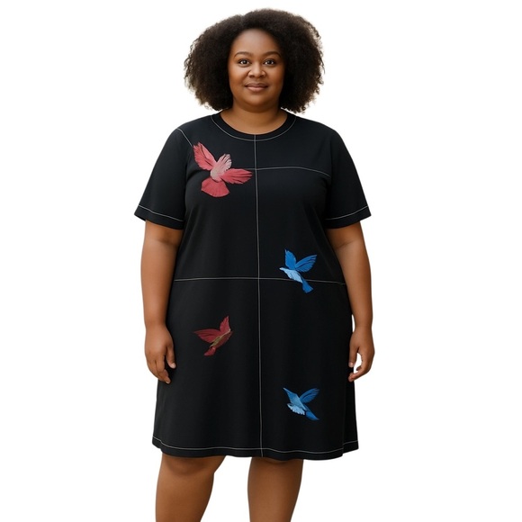 Plus Size Eloquii Dress with Bird Appliqués - Picture 1 of 9